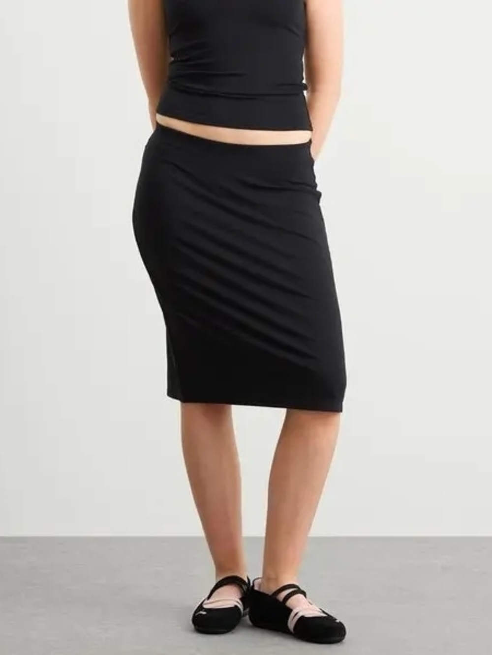 NWT SKIMS Smooth Lounge Midi Skirt Black Obsidian XS